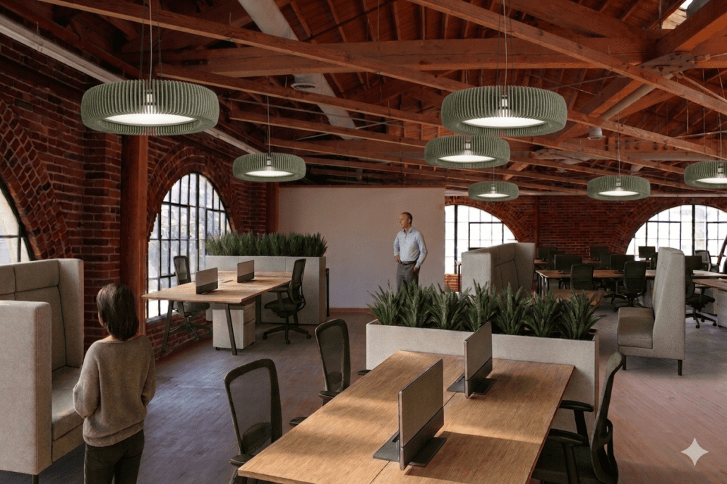 Open Office Concept-green pendants